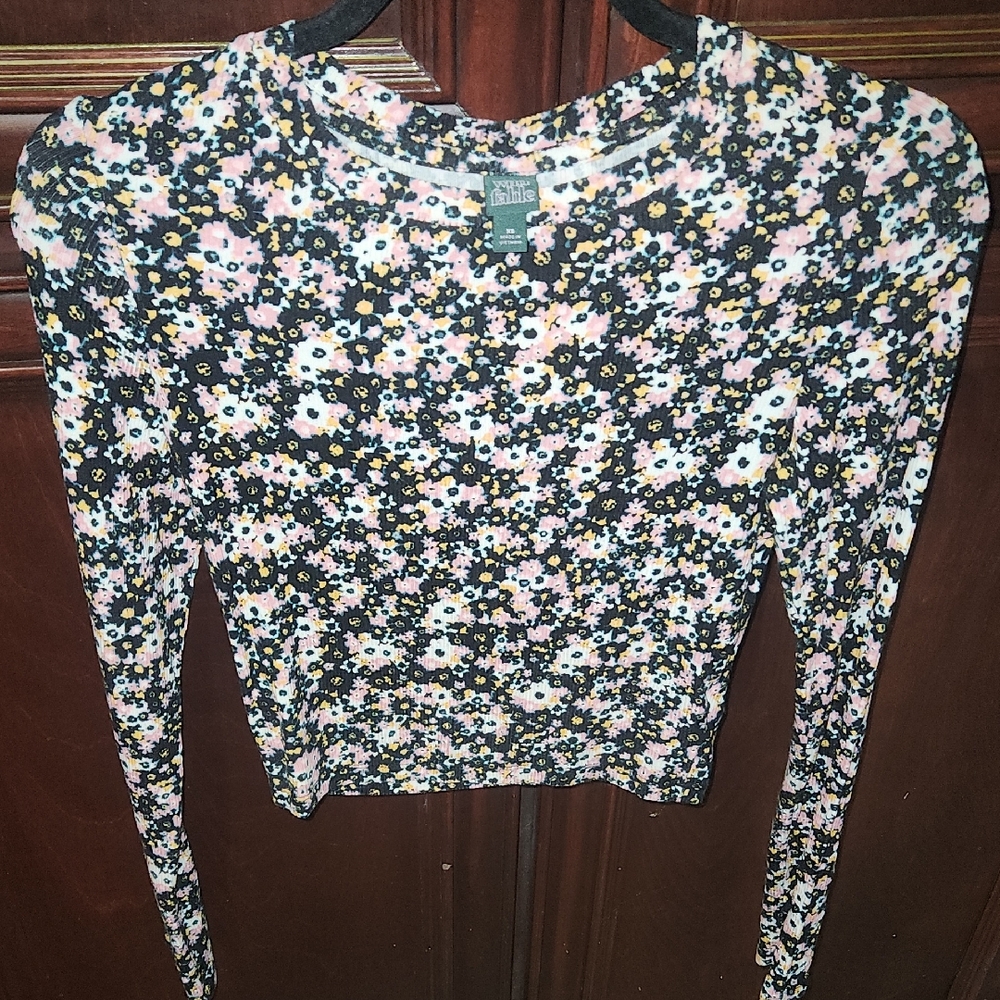 Wild Fable Floral Long Sleeve Top - Black, Pink, White